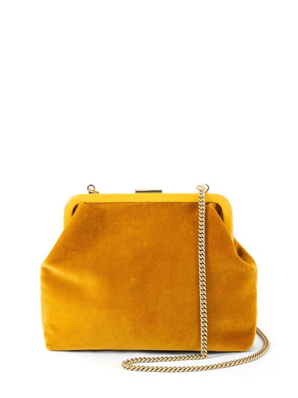 Clare V Goldenrod Flore Bag w Gold Frame and Brass Chain - Picture 3 of 9